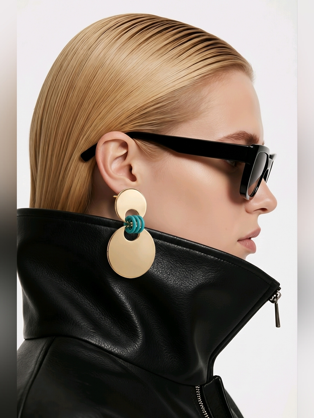 On 34th Gold-Tone Drop Earrings with Teal Accents